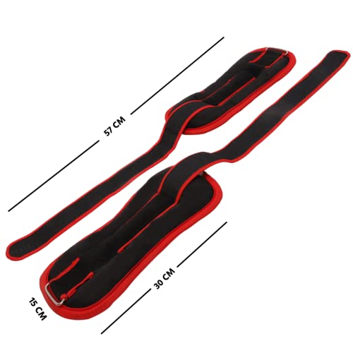 Image of DE JURE FITNESS Adjustable Ankle Weights Set 2KG (1Kg x 2) � Grey | Cardio, Running, Weight Training & Home Gym | Spandex + Cast Iron | Comfortable Fit with Velcro Strap | Unisex Fitness Gear - Red
