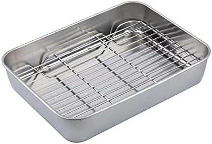 Baking Sheet with Rack Set [1Cookie Sheets + 1 Cooling Racks], TCOOME Stainless Steel Baking Pan and Grill Rack -Non Toxic & Healthy Oven Pan,Heavy Duty&Rust & Warp Resistant (Medium)