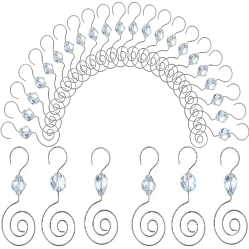 HOHIYA 36 Pcs Ornament Hooks 2.5 Inch Swirl Christmas Tree Hangers Stainless Steel Wire with Clear Acrylic Crystal Accent Rust Resistant Decorative Hooks for Holiday Ornaments Silver