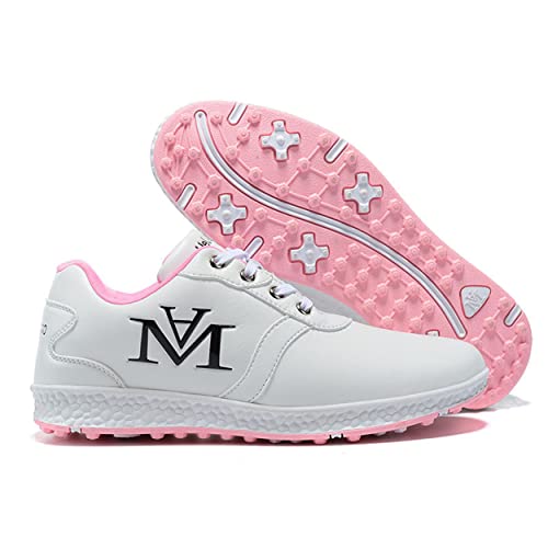 WJFGGXHK Spikeless Golf Shoes Women's Golf Sport Sneakers Waterproof Leather Golf Shoes,Pink,35 EU