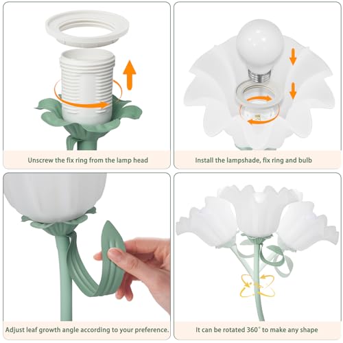 Flower Desk Lamp,LED Reading Light Bedside Vintage Flower Night Light,3 Colors Modes Cute Bedside Lamps Decor,Living Room Bedroom Room Kawaii Lighting Table Lamps Home Decoration (Green)