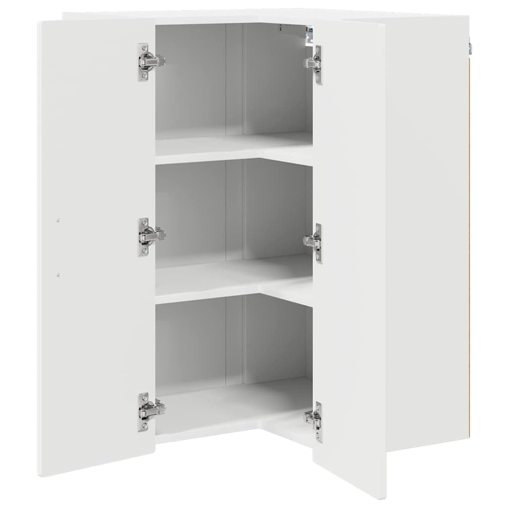 Armario esquinero de pared Porto blanco, 57 x 57 x 80 cm, con 3 estantes y 2 puertas, armario de cocina para almacenamiento y almacenamiento en cocina moderna