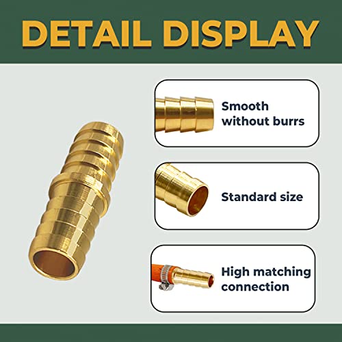 Lionmax Hose Barb Fitting 3 Pcs, 5/8 Inch To 5/8 Inch Barb Hose Id, Barb Splicer Mender, Brass Barb Union Hose Fittings, With 6 Hose Clamps, For Air/Water/Fuel/Oil #TOP3