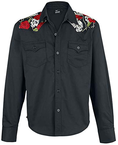Banned Alternative Skull Rose Hombre Manga Larga Negro 3XL, 80% Poliester, 20% Viscosa, Regular