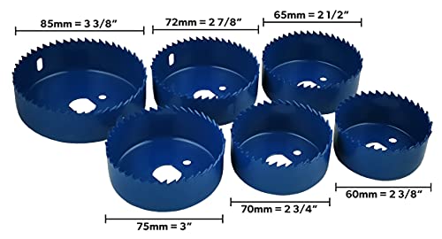 Olympic Fixings Downlight Holesaw 9 Piece Set 60, 65, 70, 72, 75 & 85mm Steel Hole Saw Cutters, Arbor and Accessories Ceiling Downlighter Installation Kit for Plasterboard, Plastic & Wood 2 Olympic Fixings Downlight Holesaw 9 Piece Set 60, 65, 70, 72, 75 & 85mm Steel Hole Saw Cutters, Arbor and Accessories Ceiling Downlighter Installation Kit for Plasterboard, Plastic & Wood - Image 2