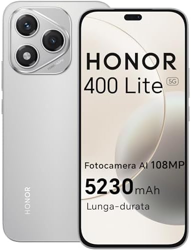 HONOR 400 Lite 5G Smartphone,8GB RAM 256GB Memoria Dual SIM NFC, 5230 mAh,108MP con pulsante AI telefono Android 15, 6.7 pollici AMOLED Eye-Care Display, IP64&SGS, Velvet Grey [Versione italiana]