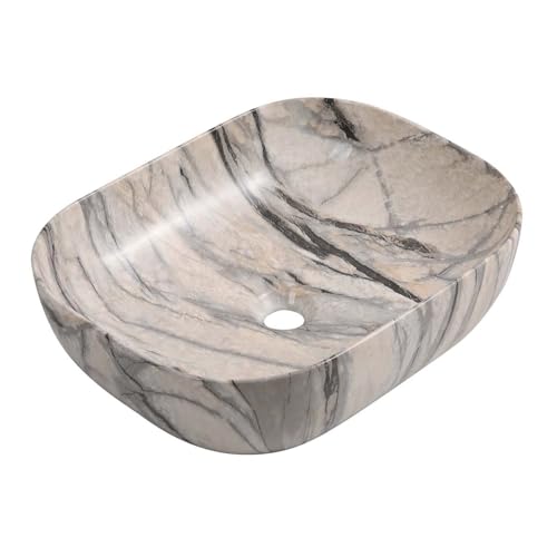 Artistic Countertop Basin for Bathrooms and Cloakroom Hand Wash Basin Cream Marble Effect Art Counter Top Bathroom Sink Basin Rectangle Ceramic Vessel Sink Washbowl 500x395mm