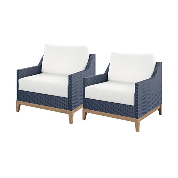 Tk classics set of 2 outdoor club chairs navy wickerwhite cushion  urban country home decor