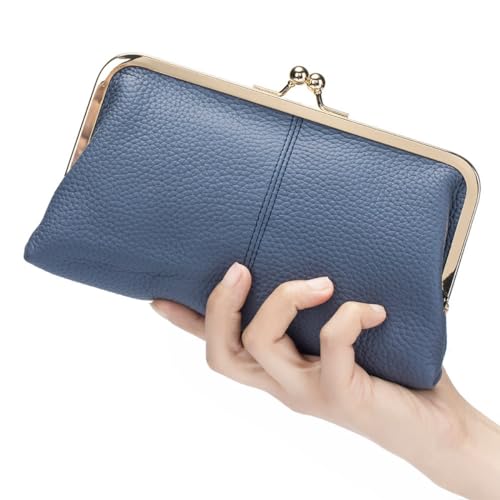 Genuine Leather Kiss Lock Wallet for Women Fashion Purse Clutch with Card Slots and Phone Holder Pocket Kiss Closure2