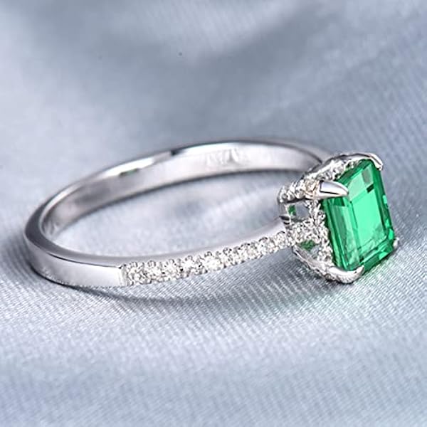 Dsnyu Eternity Bands voor Vrouwen Diamond Bands, Belofte Ringen voor Haar Wit Goud 4 Prong 0.6ct Rechthoek Emerald met 0.17ct Diamanten Sieraden