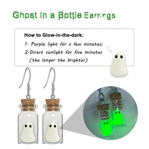 Ghost Earrings, Ghost In A Bottle Earring, The Adopt A Ghost Earring, Halloween Tiny Glow-In-The-Dark Spooky Charm Pendant Earrings Party Jewelry Gifts for Women3