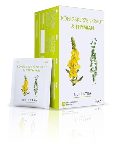 Nutra Tea Königskerze & Thymian Bronchialtee zur hilft Leichtigkeit von Halsschmerzen Thymian Tee wirkt wärmend & unterstützend (20 Stück (1er Pack))