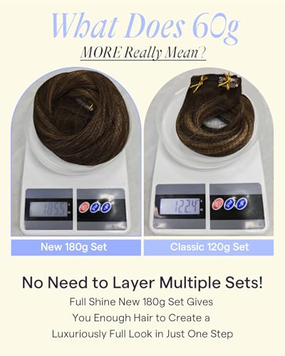 Image of Full Shine Balayage Real Human Hair Clip in Extensions, 20 Inch 180g 7Pcs | Dark Brown to Ash Brown Remy Hair Extensions Clip ins, Thick and Full to Boost Volume for Daily and Formal Occasionsg