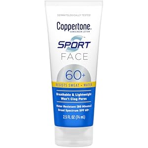 Coppertone Sport Face Sunscreen Lotion SPF 60+, Water Resistant Sunscreen with Broad Spectrum SPF 60+, Lightweight and Breathable, 2.5 Fl Oz Tube