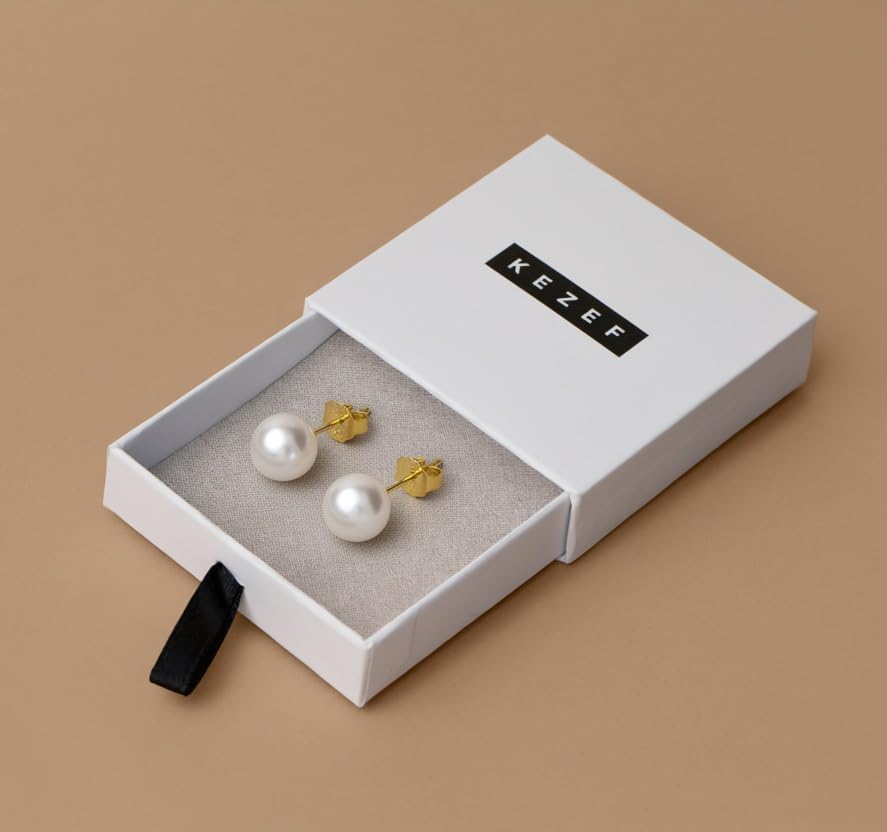 KEZEF Freshwater Pearl Stud Earrings for Women – AAA Quality Cultured Pearls on 925 Sterling Silver Post Rhodium or 14K Gold Plated, Sizes 6‑11 mm - Image 6