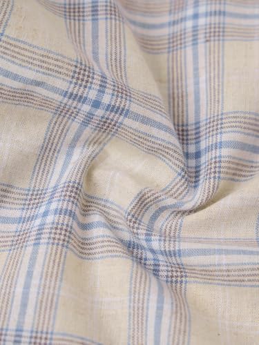 Image of The Souled Store: Blue Sails Men and Boys Long Sleeve Collared Neck Button Front Blue and Cream Checked Embroidered Regular Fit Cotton Linen Shirt