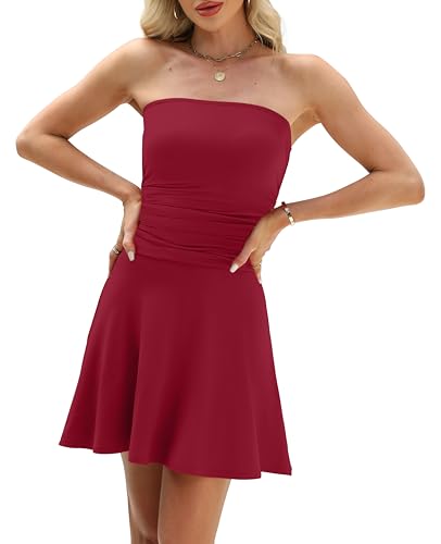 Image of OFEEFAN Womens Tube Dresses Strapless Homecoming Graduation Formal Party Club Mini Dress Date Outfits