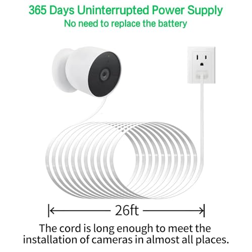 Image of JJMASEE 26FT 2 Pack Power Adapter and Cable for Google Nest Cam (Battery) Outdoor or Indoor 2nd Gen, Weatherproof Charging Power Cord and Charger for Nest Camera (Battery)