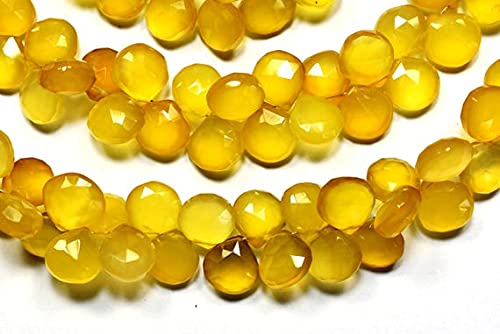 Perles Calcédoine Jaune 11-12mm facettées en cœur briolette LKBEADS de 8 pouces