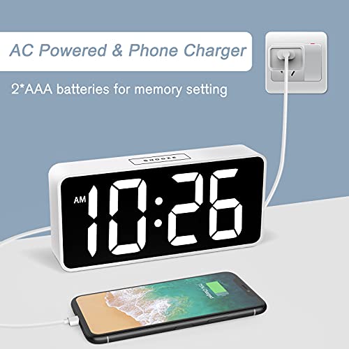 Welgo Led Digital Alarm Clock With Usb Charging Port, 0-100% Dimmer, Large Number, Am/Pm, White Bold Digits, Snooze, Adjustable Volume, Outlet Powered For Bedroom Bedside(White) #TOP2