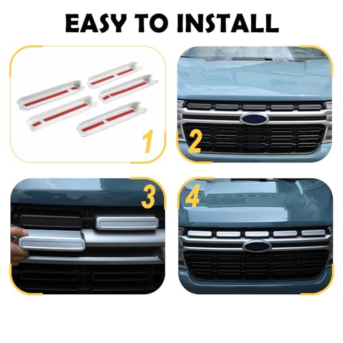 Image of Front Bumper Grille Cover Compatible with Ford Maverick 2022 2023, Car Air Inlet Vent Grille Cover, Grill Grille Inserts Trim Cover (Silver)