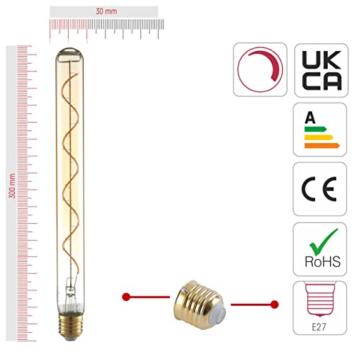 TEKLED T30 Filament Vintage DIMMABLE LED Bulbs | 300mm Tubular E27 Edison Screw | Energy Saving 4W Light Bulb 24W Equivalent | Amber 2400K 240LM | 4-Pack | Warm White - Image 2