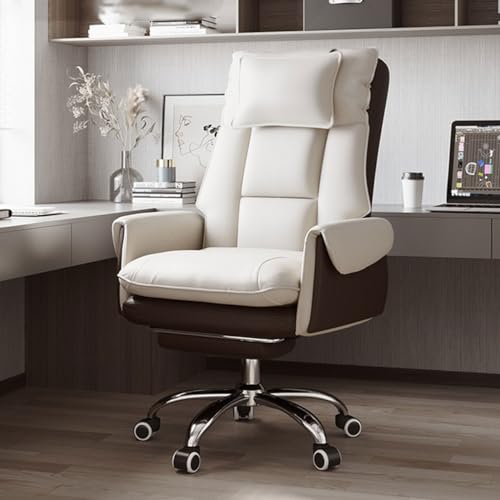 Chaise de travail hauteur réglable pivotante cuir blanc Boss