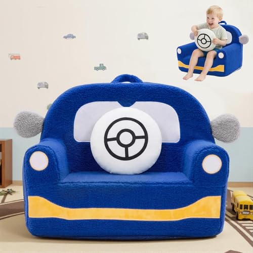 OUOZZZ Canapé Enfant 1-3 Ans, Petit Fauteuil Bébé Chauffeuse en Sherpa Doux avec Coussin, Mini Canapé pour Chambre d'enfant, Bleu Voiture