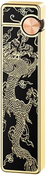Butan-Feuerzeug mit Drachen-Design, schwarzes und goldenes Metall, weiche Flamme mit Feuersteinsystem (kein Treibstoff, schwarzer Drachen)