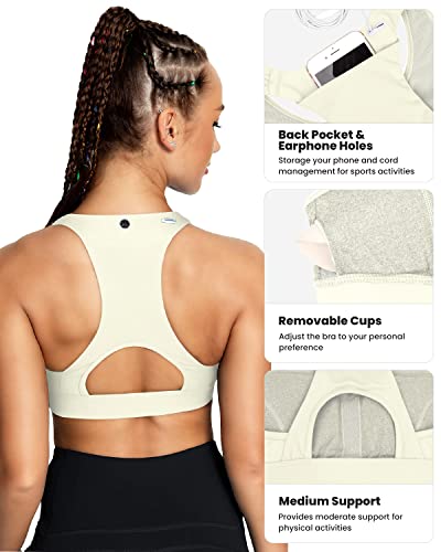 Image of QUEENIEKE BareFlow Women's Sports Bras with Phone Pocket Medium Impact Padded Racerback Workout Gym Crop Top Running Yoga Bra