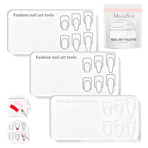 Image of MelodySusie 3Pcs Nail Art Practice Palette, Practice Hand Alternative with Nail Shape Lines, Reusable Gel Polish Mixing Plate & Training Board for Nail Finger Practice, Clear