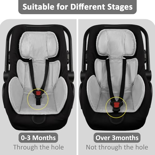 Image of Infant Car Seat Insert Head and Body Support Thickened, GFU 3-in-1Reversible Newborn Insert for Carseat with Strap Pads, Soft Stroller Cushion Pillow Insert for Boys and Girls, Grey