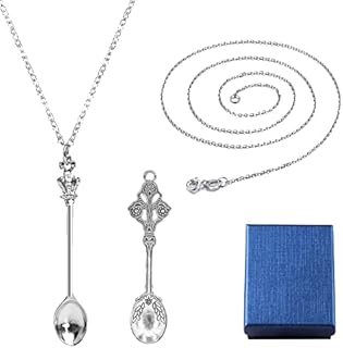 2PCS Spoon Necklace, Ket Spoon Necklace Silver Snuff Spoon Necklace Little Spoon Pendant Scoop Necklace Mini Ibiza Spoon Necklace Set spoon jewellery Hidden Snuff Spoon Necklace for Women Ladies Girls