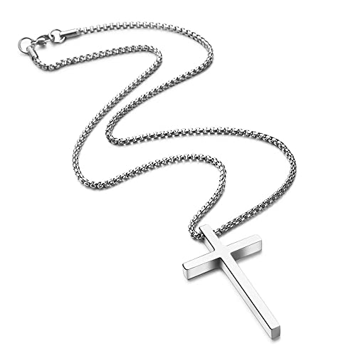 Iefshiny Stainless Steel Cross Pendant Necklaces For Men Pendant Chain 18 Inch Silver Jewelry Gifts For Men Women Gifts Idea Boyfriend Son #TOP3