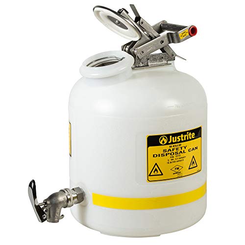 Image of Justrite 12772 5 Gallon Capacity, 12.0 inch OD x 20 inch HT Laboratory Faucet Premium White Translucent Polyethylene Safety Can