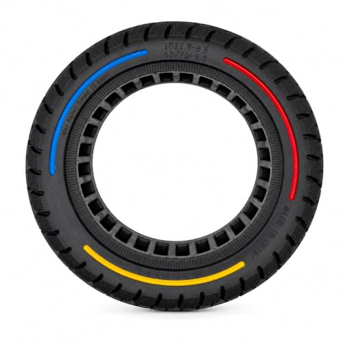FUKUKAWA 10x2.5-6.5 Solid Honeycomb Tire for Electric Scooter, Airless Puncture-Proof Rubber Tyre, Shock Absorbing Wear Resistant Replacement Tire, 60/70-6.5, Black