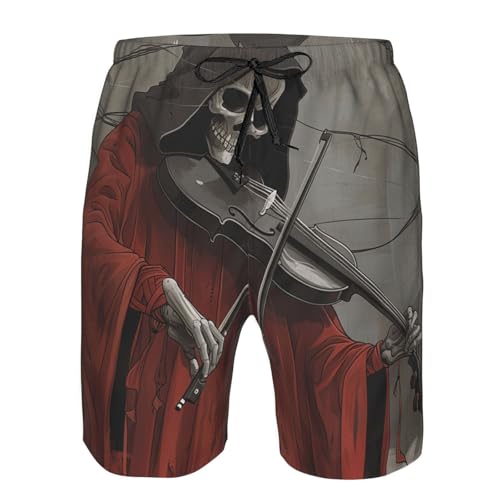 Men's Quick Dry Swim Shorts Grim Reaper Playing The Violin Skull Fantasy Dark Beach Trunks with Pockets3