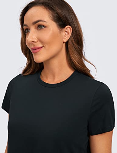 CRZ YOGA Camiseta feminina de algodão pima, manga curta, gola alta, para treino, ioga, atlética, cam