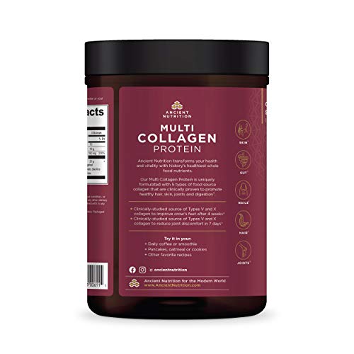 Collagen Powder Protein with Probiotics by Ancient Nutrition, Unflavored Multi Collagen Protein with Vitamin C, 45 Servings, Hydrolyzed Collagen Peptides Supports Skin and Nails, Gut Health, 16oz
