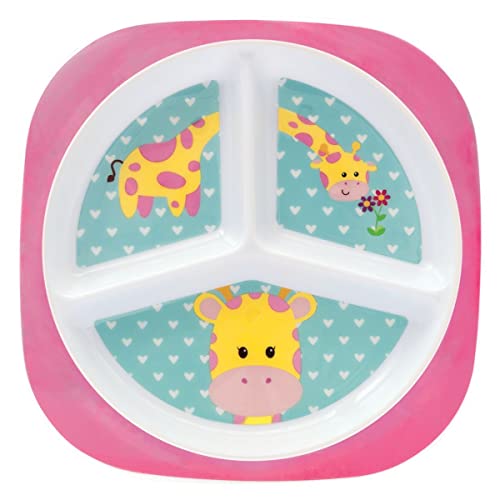 Kit Refeição Infantil 2 Peças Prato com Divisórias e Talher Inox Buba Animal Fun (Girafa)
