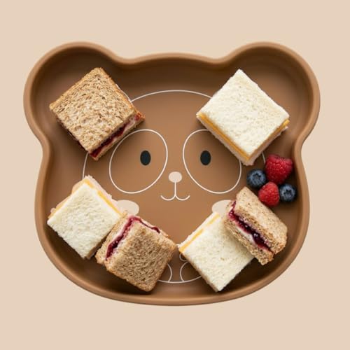 Image of TIGGY & BONNET Bear 2 Pcs Silicone Baby Feeding Set with Suction Plate & Spoon for Baby BPA-Free | Microwave Safe, Anti-Slip Base | Tableware Kit for Babies & Toddlers