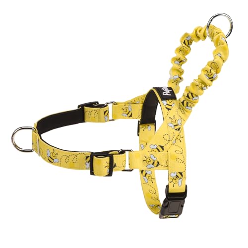 Image of PUPTECK No Pull Dog Harness Small Sized Dog, Adjustable Reflective Pet Vest Harness with Bungee Handle, Escape Proof No Choke Harness for Small Dogs Walking Training, Yellow Bee S