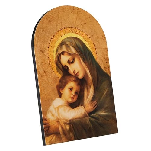 Christian Brands Gerffert Inspirational Catholic Decor - Reflections of Divinity Arched Wooden Wall Plaque, 5" Wide x 8" Tall, Tender Madonna by Christian Brands - Image 3