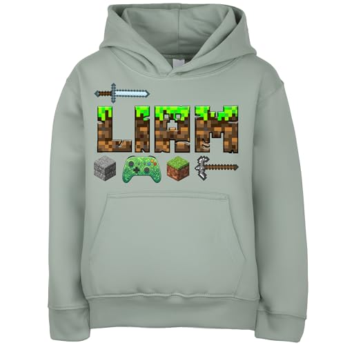 Fringoo Personalised Hoodie for Boys Cotton Rich Soft Hooded Sweatshirt Gift for Kids Pullover Jumper with Kangaroo Pocket (UK, Age, 12 Years, 13 Years, Regular, Green)