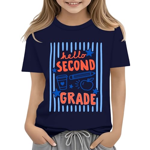 Kids 2nd Grades Shirt Boys Back to School T Shirt Girls First Day of School Crewneck Short Sleeve Tops Summer Graphic,3-Dark Blue, Size 2-3 Years