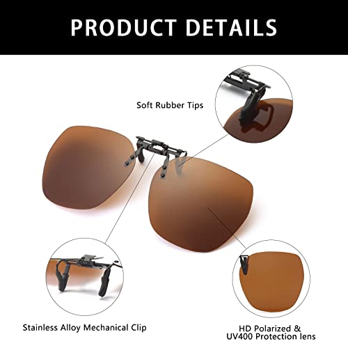 YAMEIZE Polarized Rimless Clip on Sunglasses - Round Glasses Anti-Glare UV Protection Flip Up for Men Women Driving Outdoor3