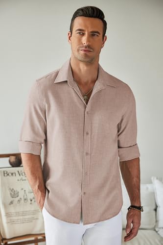 COOFANDY Men's Long Sleeve Button Down Linen Shirt Casual Untucked Chambray Shirt Wrinkle Free Wedding Shirts2