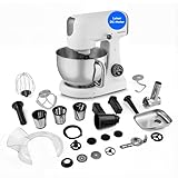 MEDION Küchenmaschine (Fleischwolf, 4,6 Liter Edelstahlschüssel, leiser Gleichstrommotor, 800 Watt, Reiben Raspeln Schneiden, Digitales Sensor Touch Display, Knetmaschine, Teigmaschine, MD12600) weiß