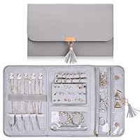 Schmuck Organizer, 28x17,6cm, Schmuckaufbewahrung Reise Wasserdicht Leder Schmuckschatulle, 2 Ring Schnallen Band, 1 Ohrring Panel, 5 Halskette Schnallen Riemen, 6 Taschen, 1 Reißverschlusstasche