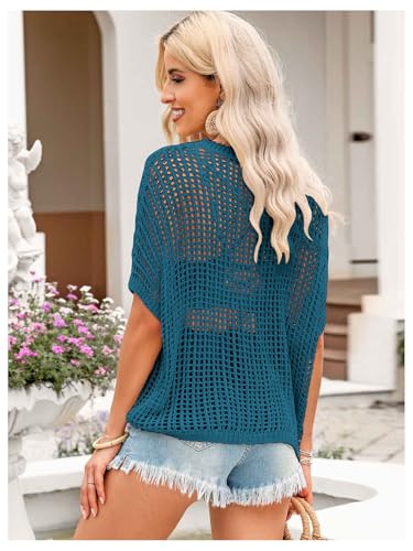 Image of Verdusa Women's Off The Shoulder Knit Top Crochet Summer Sweaters Hollow Out Beach Cover Up